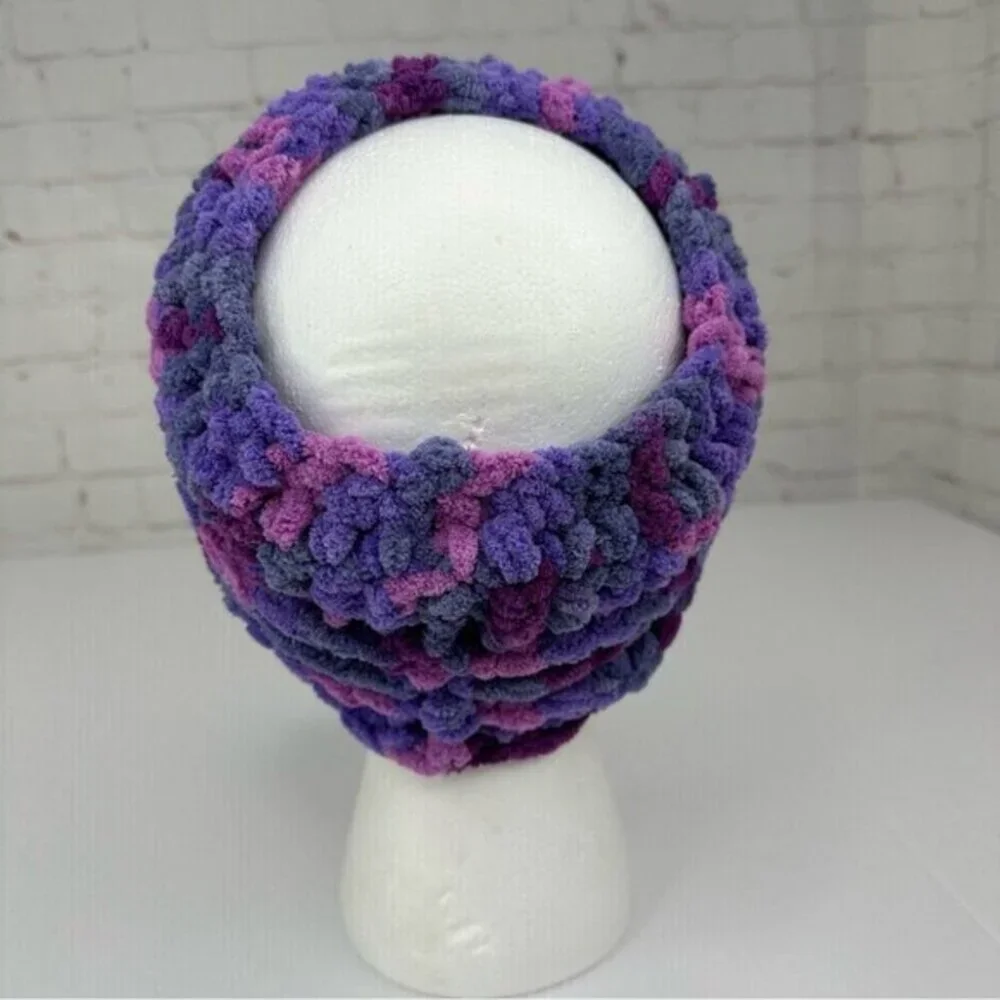Handmade Purple Variegated Chunky Knit Headband Ear Warmer Soft Chenille NEW - Picture 3 of 8
